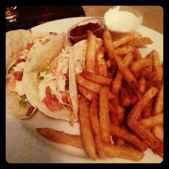 fish tacos and fries_